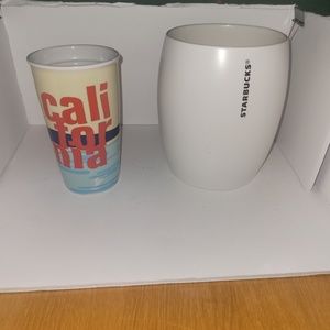 Starbucks travel mug and Vase Cannister